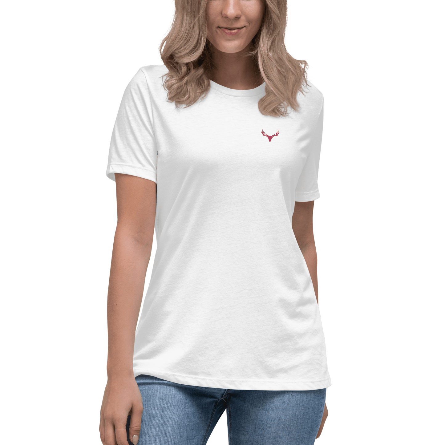 Lockeres Jagd Damen-T-Shirt mit Logo (flamingo rot)