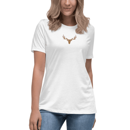 Edles Damen T-Shirt bestickt mit großem Jagd Logo in braun